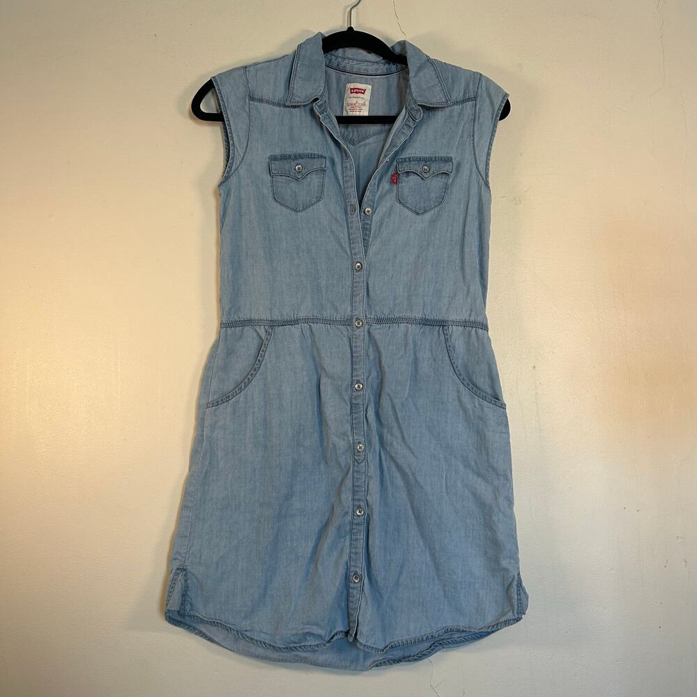 Levi's Women's Denim Mini Cap Sleeve Button Up Dress Size L
